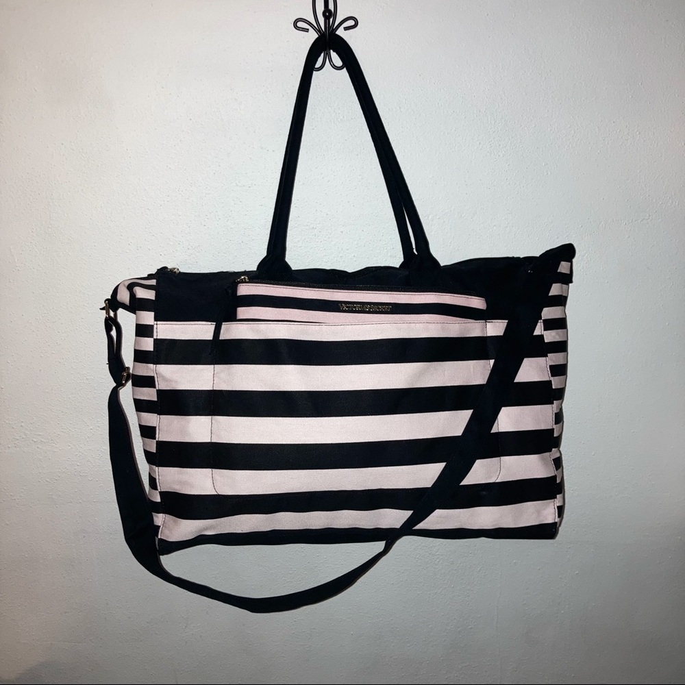 Pink and black VICTORIA SECERT striped extra large duffel weekender Bag